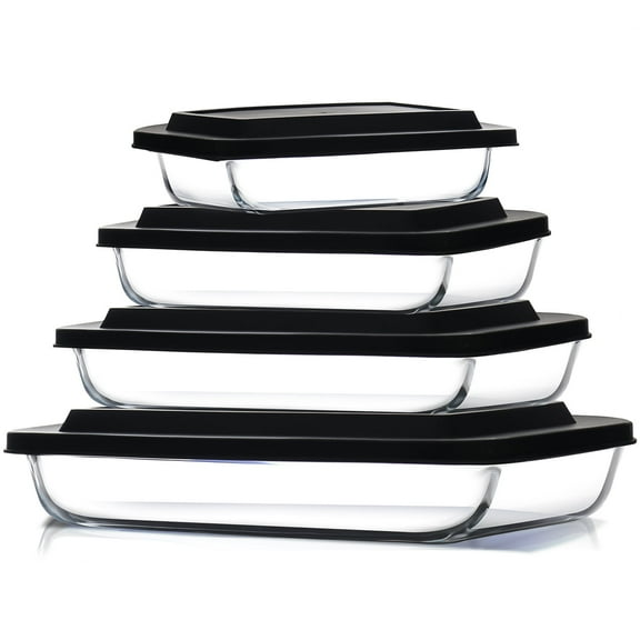 Virtu Glass Food Storage Containers, Airtight Glass Meal Prep Containers, Glass Bakeware Baking Pans, Oven, Microwave & Freezer Safe Glass Storage Containers, 4 PC