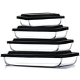 thumbnail image 1 of Virtu Casserole Glass Baking Dish, 4pc Stackable Glass Food Storage Containers with Airtight Lids and Grip Handles, Black, 1 of 8