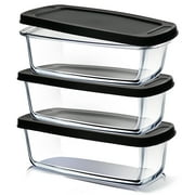 Virtu Glass Food Storage Containers, Airtight Glass Meal Prep Containers, Glass Baking Dish Set, Loaf Pan Glass Storage Containers, 3 PC