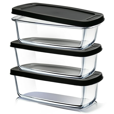 Virtu Glass Food Storage Containers, Airtight Glass Meal Prep Containers, Glass Baking Dish Set, Loaf Pan Glass Storage Containers, 3 PC