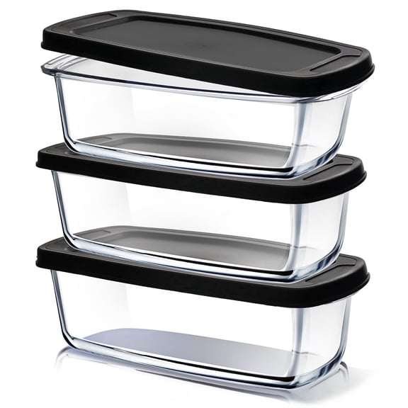 Virtu Glass Bread Loaf Pan, 6pc Glass Baking Dish with Lid, Food Storage Container, Black