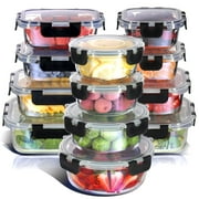 Virtu 24pc Glass Food Storage Containers, Airtight Glass Meal Prep Containers, Reusable Leakproof Lids, Oven, Microwave & Freezer Safe Glass Storage Containers