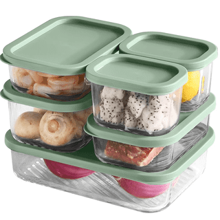 Virtu Glass Food Storage Containers, Grooved Base 12pc Glass Storage Containers with Lids, Microwave, Freezer & Oven Safe Meal Prep, BPA Free, Sage