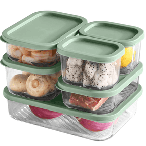 Virtu Glass Food Storage Containers, Grooved Base 12pc Glass Storage Containers with Lids, Microwave, Freezer & Oven Safe Meal Prep, BPA Free, Sage