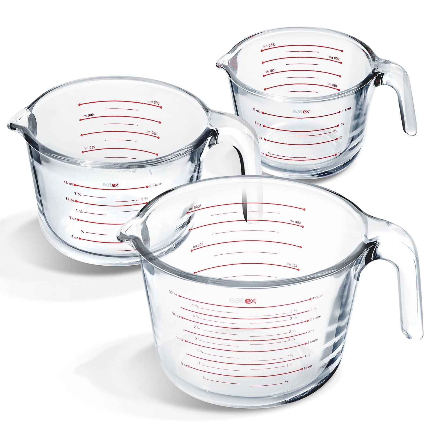 Virtu Glass Measuring Cups Set of 3, Glass Liquid Measure Cup Set Dishwasher, Oven, and Microwave Safe