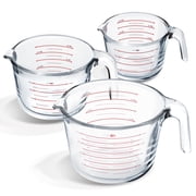 Virtu Glass Measuring Cups Set of 3, Glass Liquid Measure Cup Set Dishwasher, Oven, and Microwave Safe