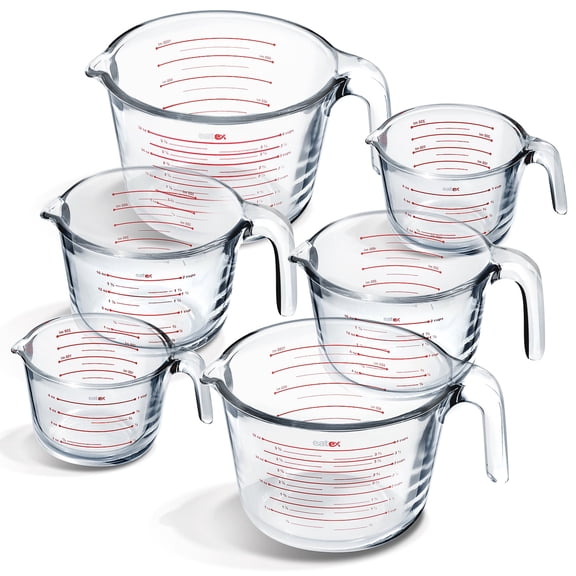 Virtu Glass Measuring Cups Set of 6, Glass Liquid Measure Cup Set Dishwasher, Oven, and Microwave Safe