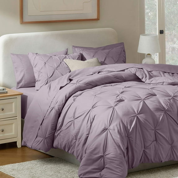 Virtu King Comforter Set, 7pc Bed in a Bag, Pleated Bedding Comforter Sets with Sheets, Grey