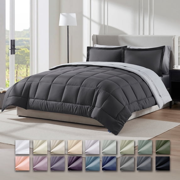 Virtu King Size comforter sets Bed in a Bag, 7 Piece Reversible Bedding Comforter Sets with Sheets, Dark Grey