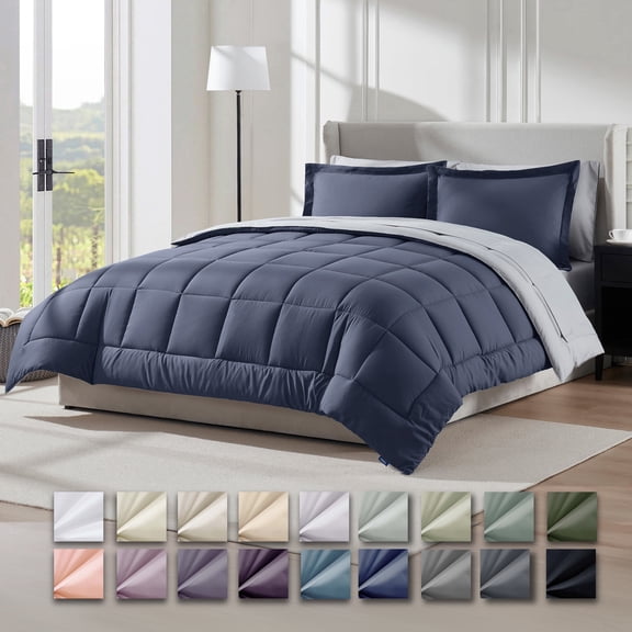Virtu King Size comforter sets Bed in a Bag, 7 Piece Reversible Bedding Comforter Sets with Sheets, Navy