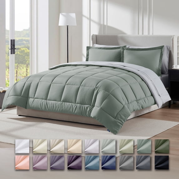 Virtu King Size comforter sets Bed in a Bag, 7pc Reversible Bedding Comforter Sets with Sheets, Sage Green