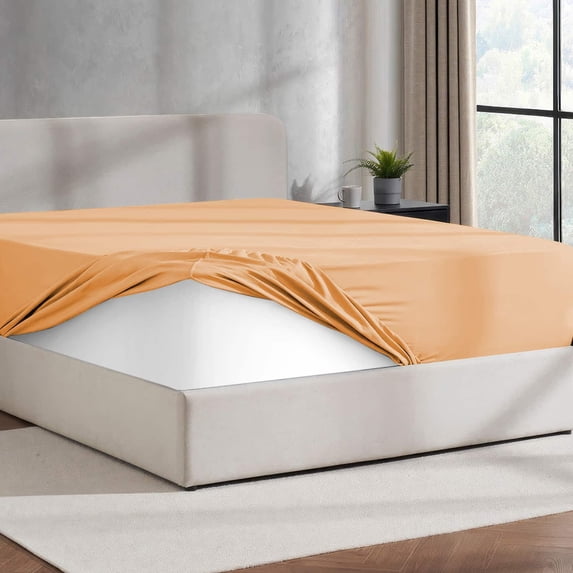 Virtu King Fitted sheet only, 1800 Extra deep pocket fitted sheet soft microfiber, Camel Gold