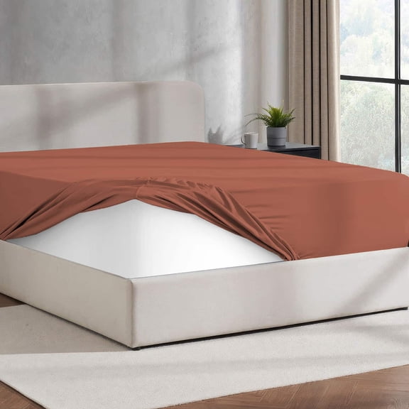 Virtu King Fitted sheet only, 1800 Extra deep pocket fitted sheet soft microfiber, Rust