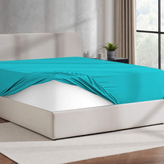 Virtu King Fitted sheet only, 1800 Extra deep pocket fitted sheet soft microfiber, Teal Blue