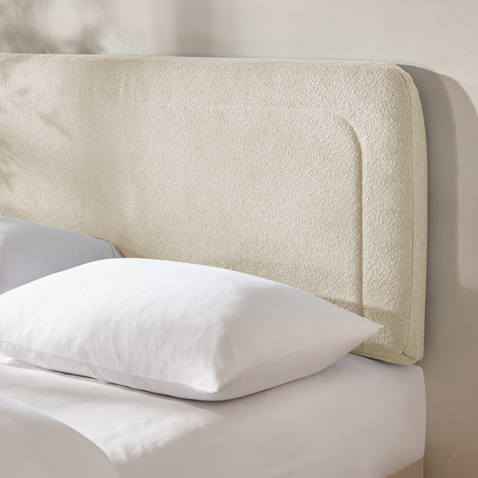 Virtu King Headboard No Tools Required Peel and Stick Upholstered Boucle Bed Headboard Only, Linen
