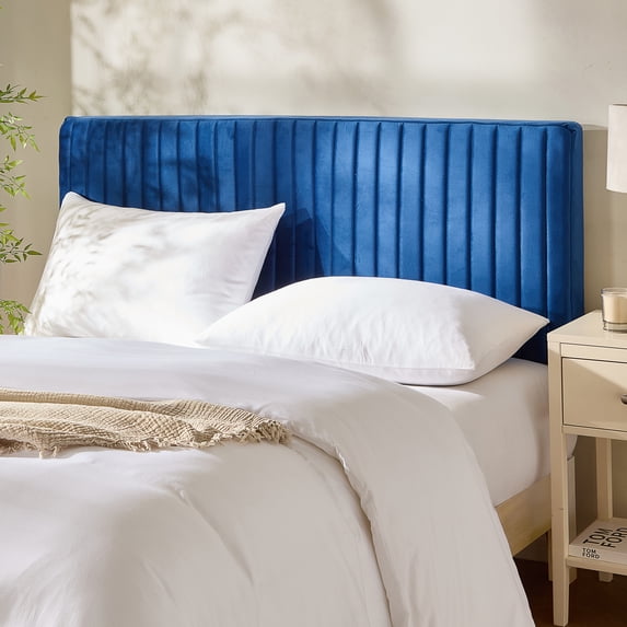 Virtu King Headboard Only,King Size Upholstered Velvet Bed Headboard, Wall Mounted, Peel and Stick, No Tools Required, Navy
