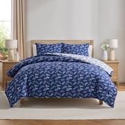 Virtu Comforter Sets, All Season Lightweight Botanical Queen Comforter Set, 3-Pc Bedding Sets, Majestic Blue/Cloud Stone