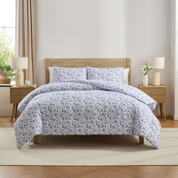 Virtu Comforter Sets, All Season Lightweight Floral King Size Comforter Sets, 3-Pc Bedding Sets, Blue Floral