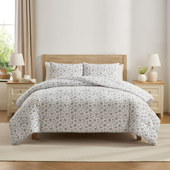 Virtu Comforter Sets, All Season Lightweight Floral Queen Comforter Set, 3-Pc Bedding Sets, Blue Rose Duo
