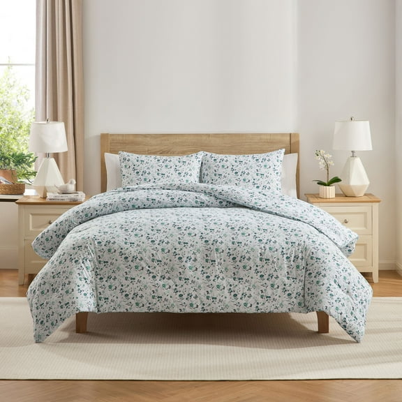 Virtu Comforter Sets, All Season Lightweight Floral Queen Comforter Set, 3-Pc Bedding Sets, Green Floral