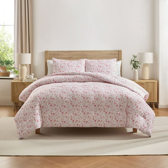 Virtu Comforter Sets, All Season Lightweight Floral Queen Comforter Set, 3-Pc Bedding Sets, Pink Floral