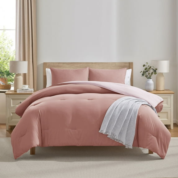 Virtu Comforter Sets, All Season Lightweight Reversible Full Size Comforter Sets, 3-Pc Bedding Sets, Pink/Plush pink