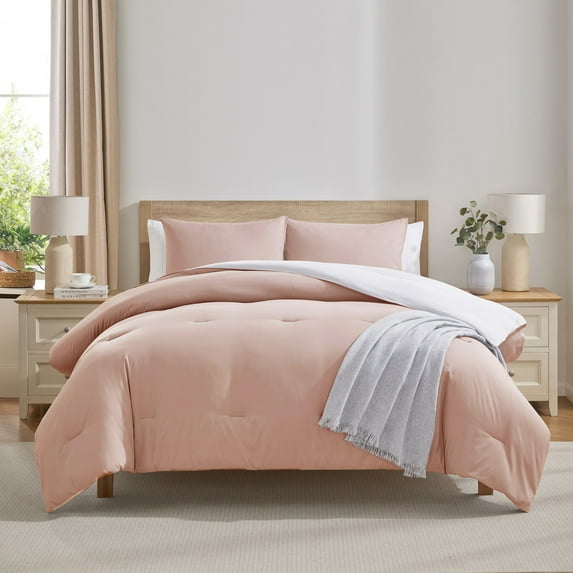 Virtu Comforter Sets, All Season Lightweight Reversible King Size Comforter Sets, 3-Pc Bedding Sets, Linen/White