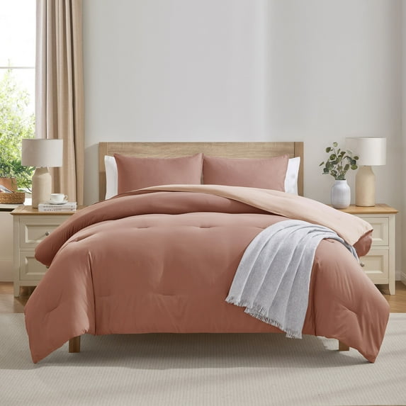 Virtu Comforter Sets, All Season Lightweight Reversible King Size Comforter Sets, 3-Pc Bedding Sets, Mocha brown/ivory cream