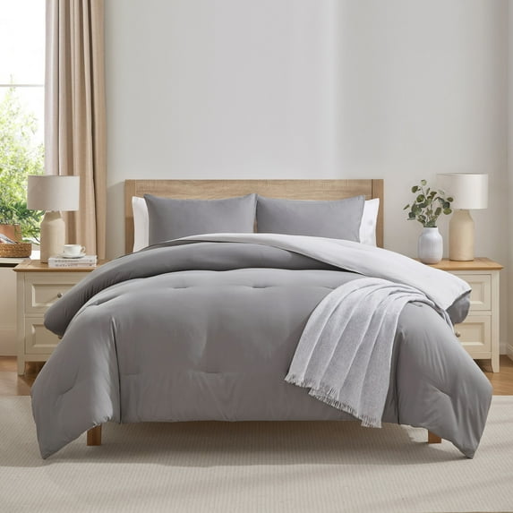 Virtu Comforter Sets, All Season Lightweight Reversible Queen Comforter Set, 3-Pc Bedding Sets, Grey/Light Grey