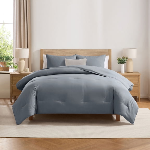 Virtu Comforter Sets, All Season Lightweight Solid Full Size Comforter Sets, 3-Pc Bedding Sets, Slate Blue