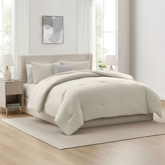 Ravure King Comforter Set, Modern Reversible King Size Comforter Set, 3-Pc All Season Bedding Comforter Set, Oatmeal