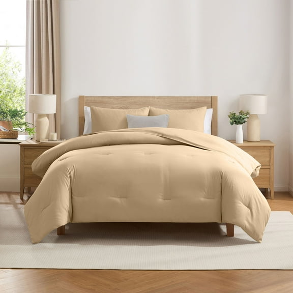 Virtu Comforter Sets, All Season Lightweight Solid Queen Comforter Set, 3-Pc Bedding Sets, Beige