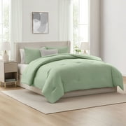 Ravure Queen Comforter Set, Modern Reversible Queen Size Comforter Set, 3-Pc All Season Bedding Comforter Set, Sage Green