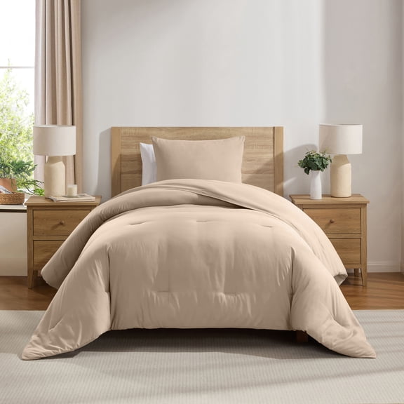 Virtu Comforter Sets, All Season Lightweight Solid Twin Comforter Sets, 2-Pc Bedding Sets, Sand