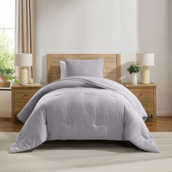 Virtu Comforter Sets, All Season Lightweight Solid Twin XL Comforter Sets, 2-Pc Bedding Sets, Light Grey