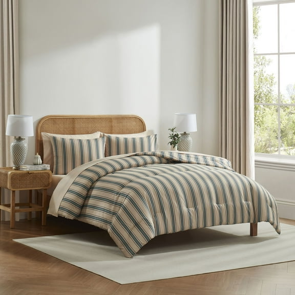 Virtu Twin XL Comforter Set, Bed In A Bag 5 Pc Striped Bedding Set, Cream