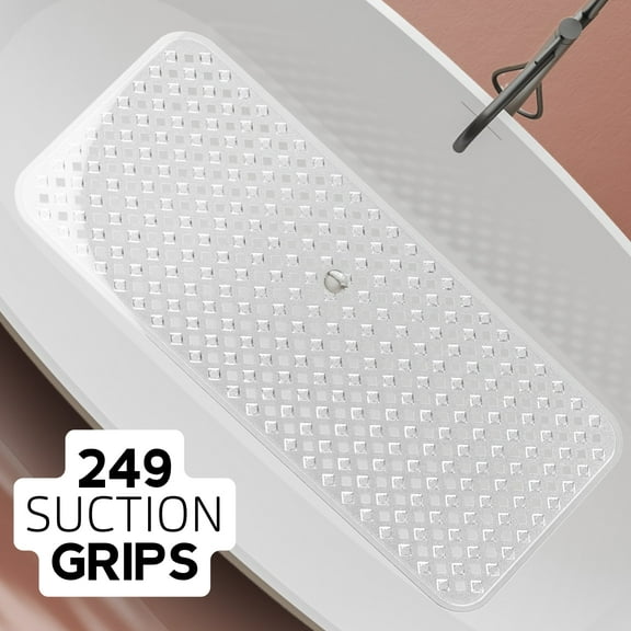 Virtu Non-Slip Mold Resistant Bathtub Mat With Suction Cups and Drain Holes, Heavy Duty Shower Mat, Clear