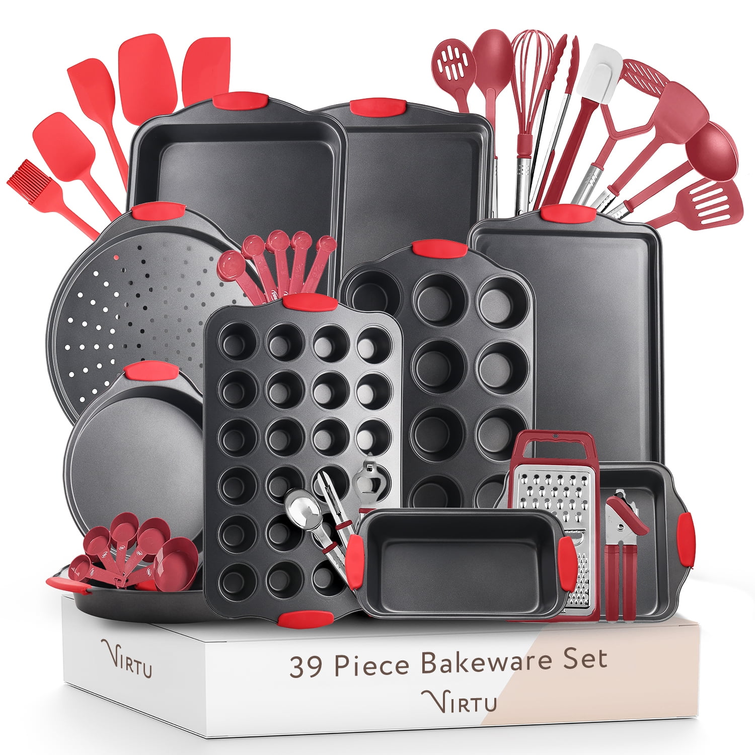 Joytable Nonstick Carbon Steel Bakeware Set, 39pc Black Baking Pan Set ...