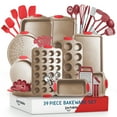 thumbnail image 1 of Virtu Nonstick Carbon Steel Bakeware Set, 39pc Brown Baking Pan Set With Silicone Handles & Red Cooking Utensil Set, 1 of 9