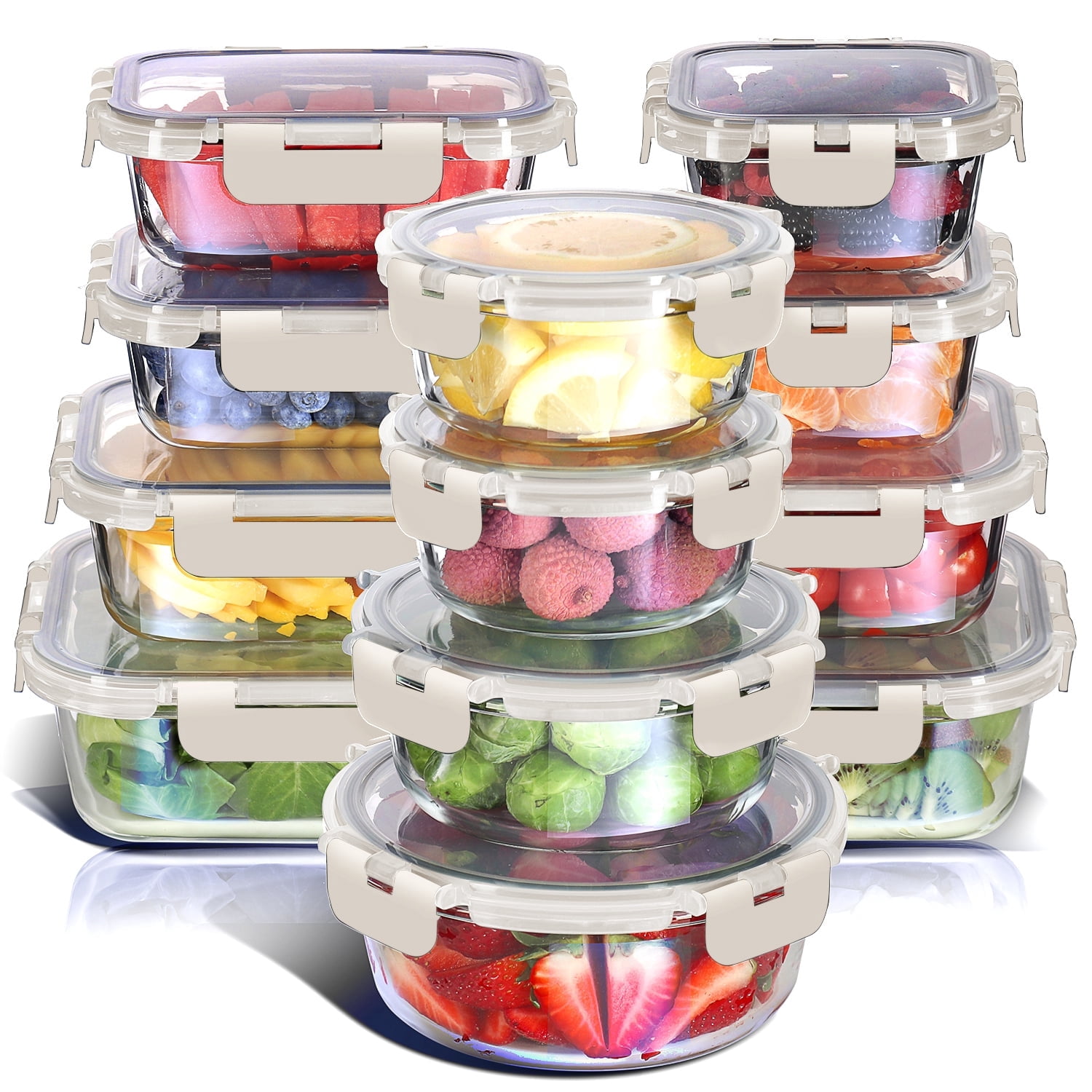 Virtu Oven Safe Glass Meal Prep Containers, 24pc Glass Storage Containers with Lids Airtight