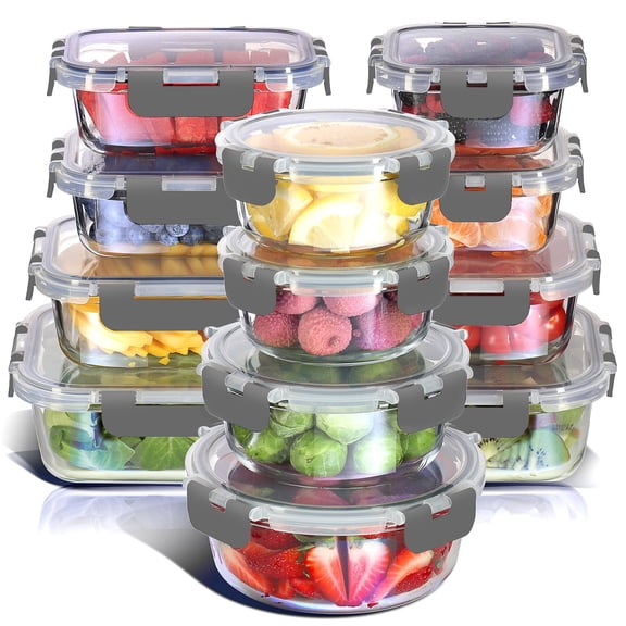 Virtu Oven Safe Glass Meal Prep Containers, 24pc Glass Storage Containers with Lids Airtight