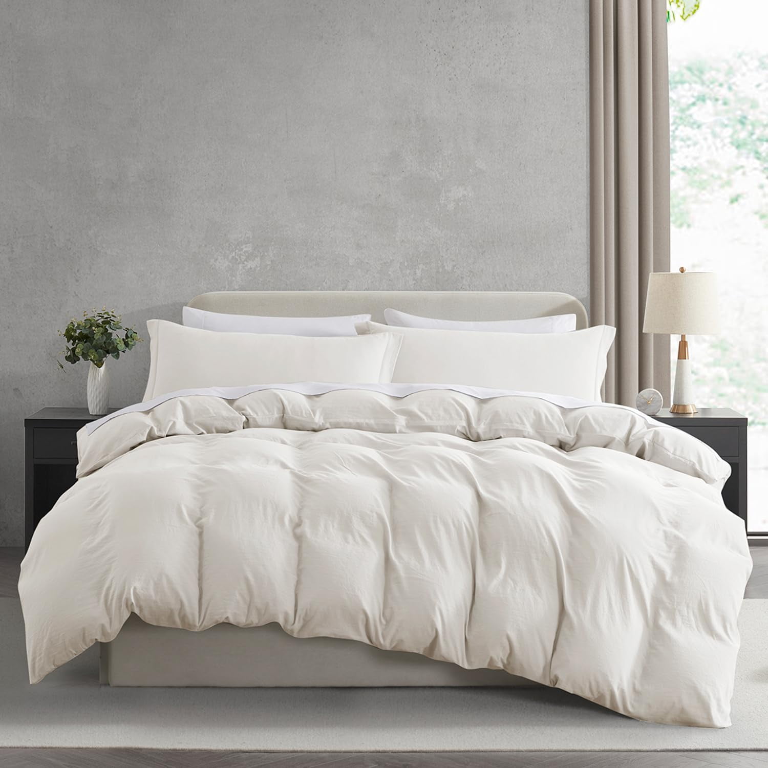 Virtu 3-Piece Duvet Cover Set, Soft Prewashed Bedding Set King with Pillow Shams, Off White