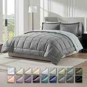 Virtu Queen Comforter Set, Bed in a bag, 7 Pc Reversible Bedding Comforter Set with Sheets, Bedding Set, Gray