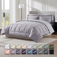 thumbnail image 1 of Virtu Queen Comforter Set, 7 Piece Bed in a Bag, Bedding Comforter Set with Sheets, Reversible Bedding Sets, Grey lavender, 1 of 9