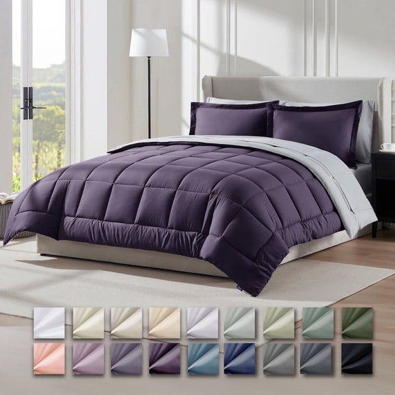 Virtu Queen Comforter Set, 7 Piece Bed in a Bag, Bedding Comforter Sets with Sheets, Reversible Bedding Sets, Purple