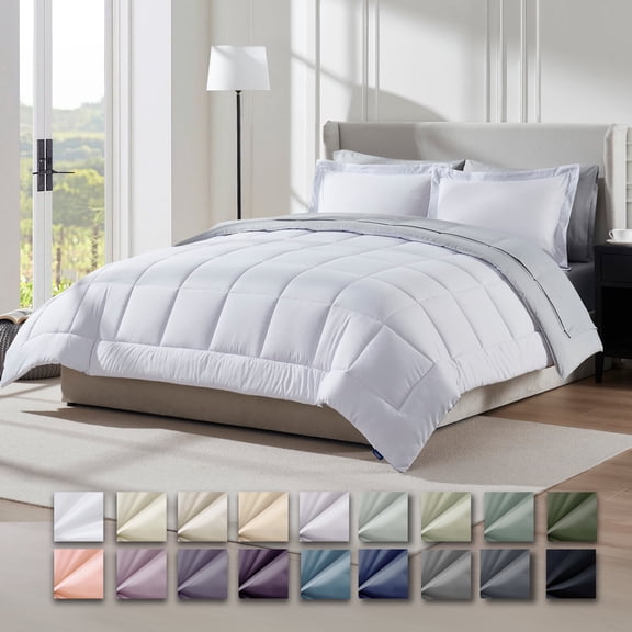 Virtu Queen Comforter Set, 7 Piece Bed in a Bag, Bedding Comforter Set with Sheets, Reversible Bedding Sets, White