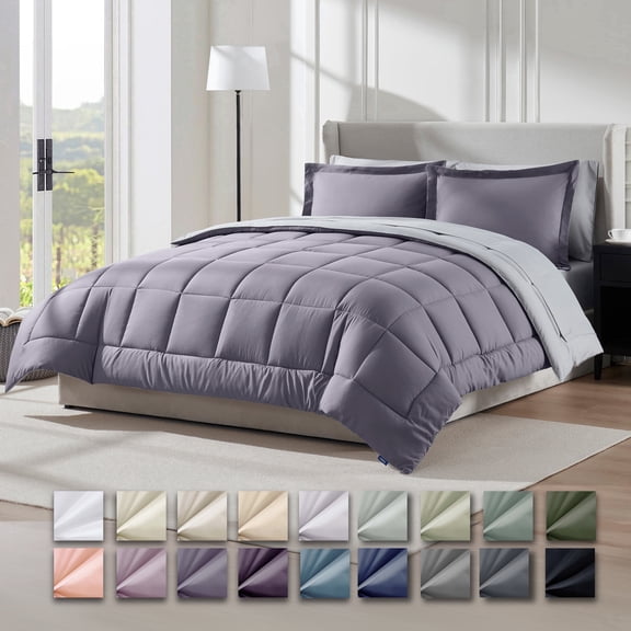 Virtu Queen Comforter Set, 7 Piece Bed in a Bag, Bedding Comforter Sets with Sheets, Reversible Bedding Sets, Dusty Purple