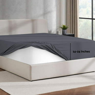 Virtu Queen Fitted sheet only, 1800 Extra deep pocket fitted sheet soft microfiber, Dark Gray