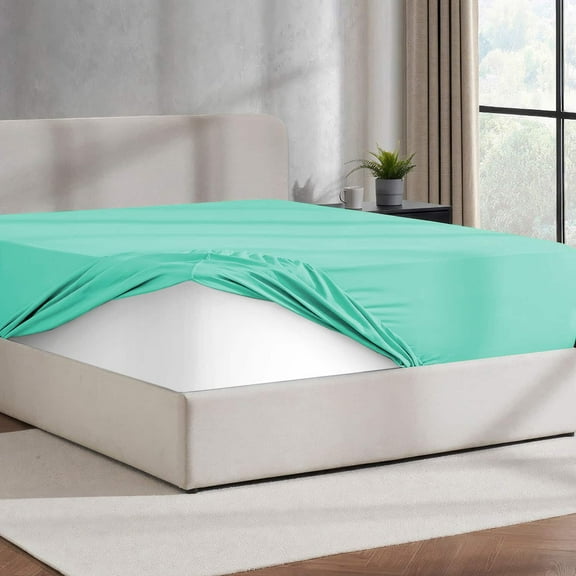 Virtu Queen Fitted sheet only, 1800 Extra deep pocket fitted sheet soft microfiber, Mint