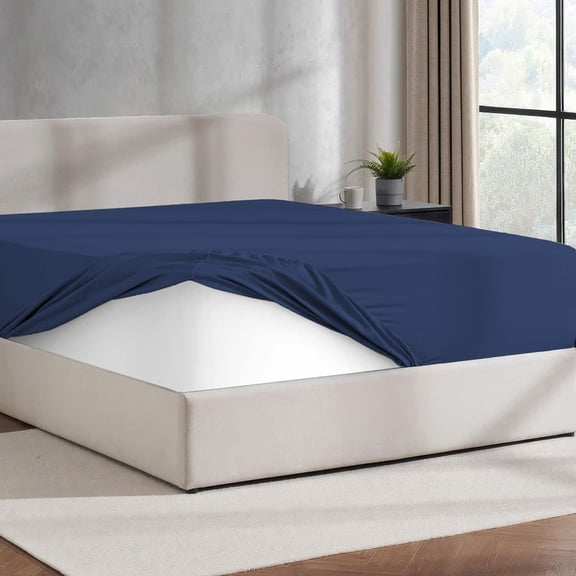 Virtu Queen Fitted sheet only, 1800 Extra deep pocket fitted sheet soft microfiber, Navy Blue